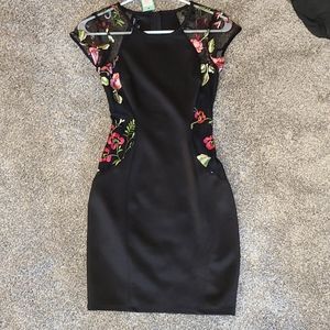 Fortune Ivy Black Dress with Floral Detail